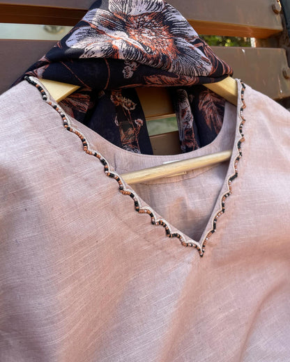 Scalloped Cotton Linen Set with Hand-Tucked Beads