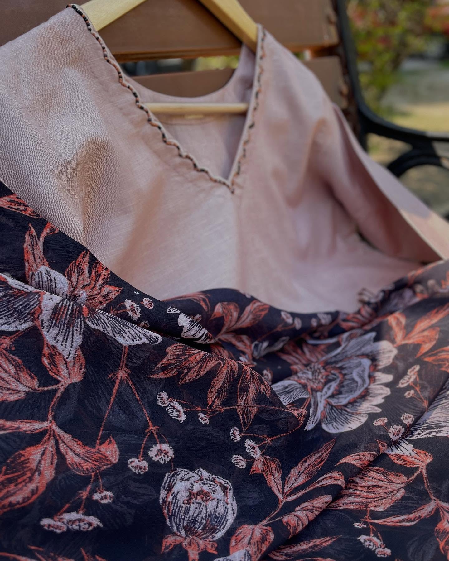 Scalloped Cotton Linen Set with Hand-Tucked Beads