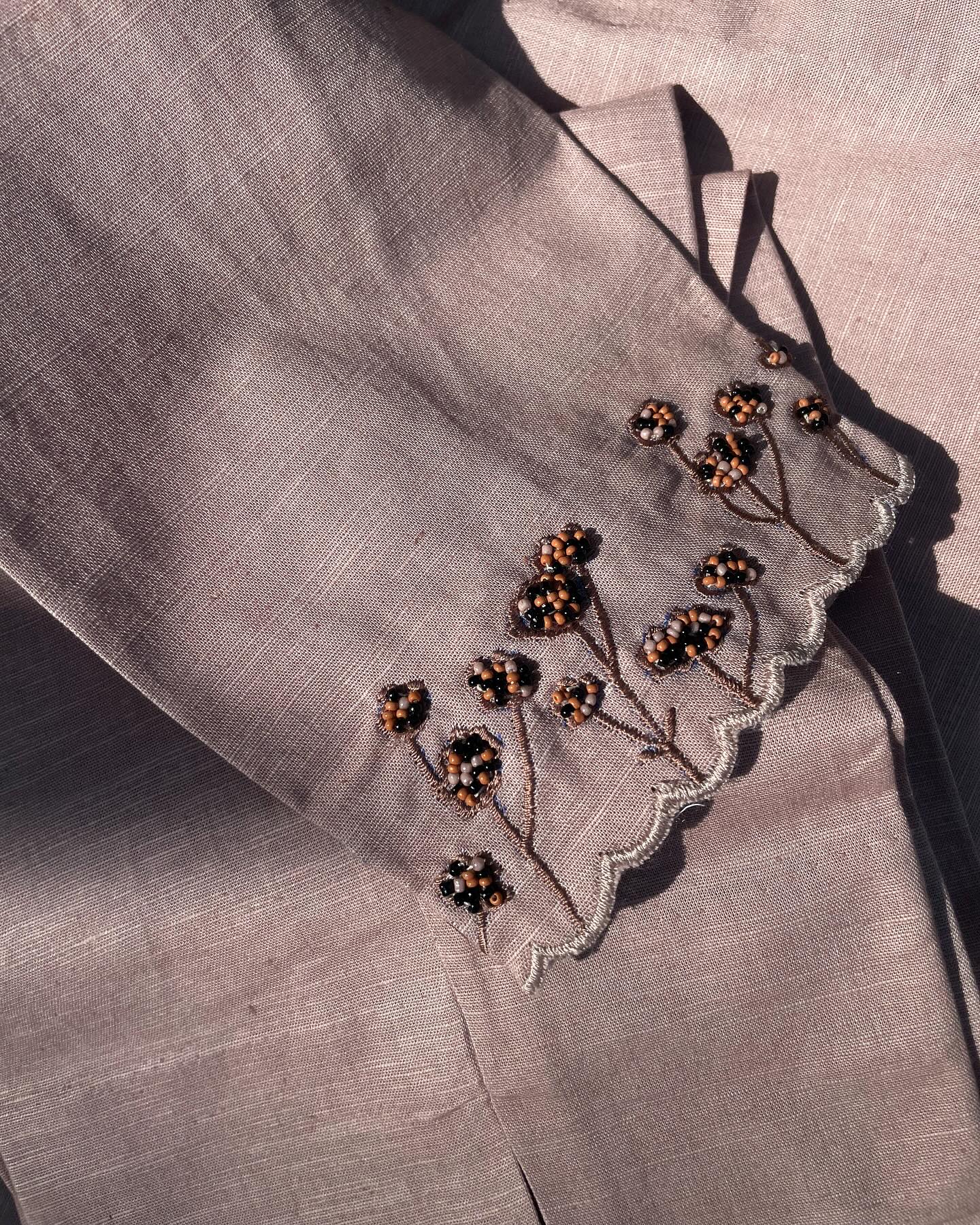 Scalloped Cotton Linen Set with Hand-Tucked Beads