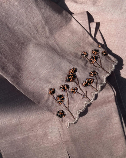 Scalloped Cotton Linen Set with Hand-Tucked Beads