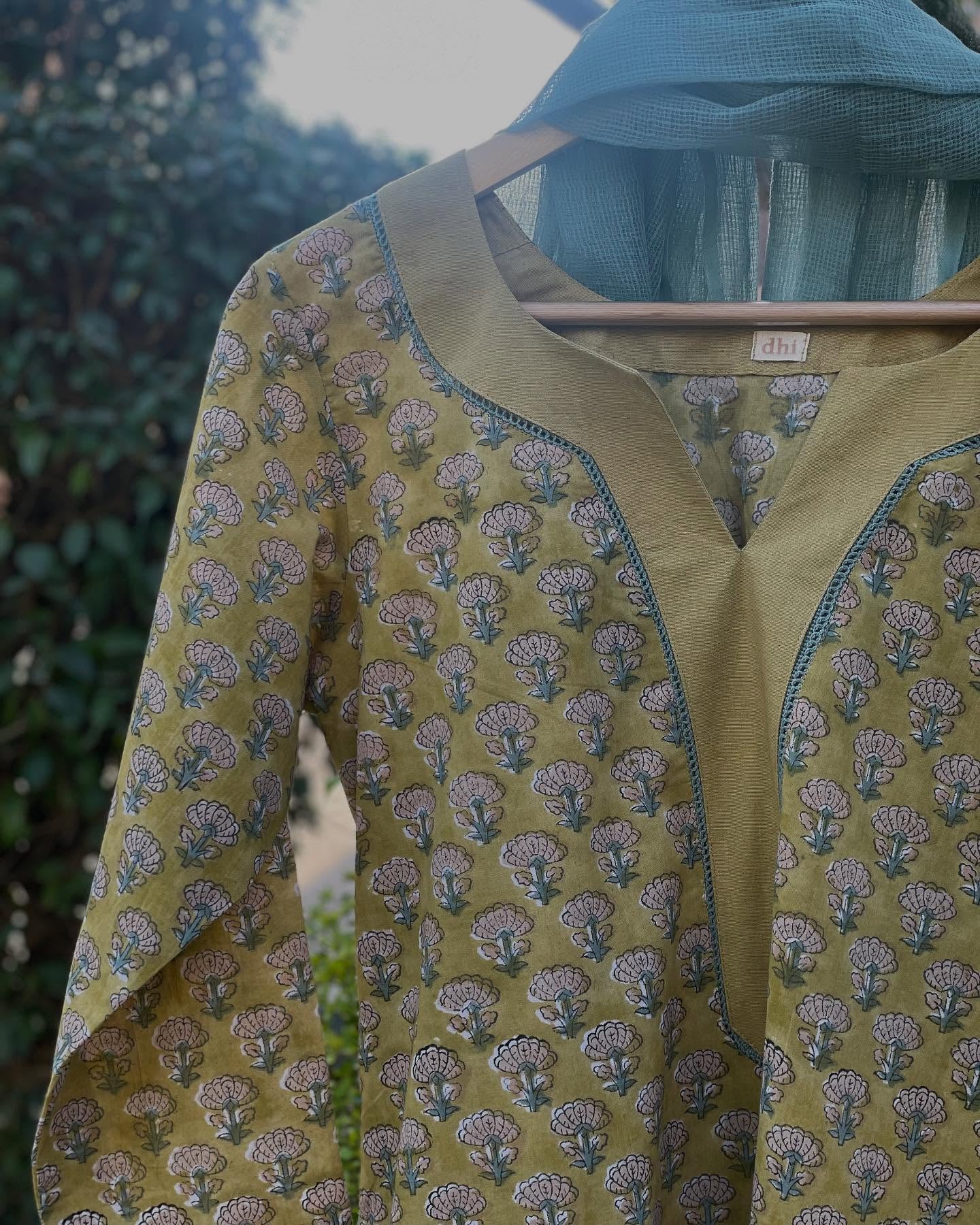 Summer Sorbet Set Printed Kurta in Blues & Pinks with Kota Layer