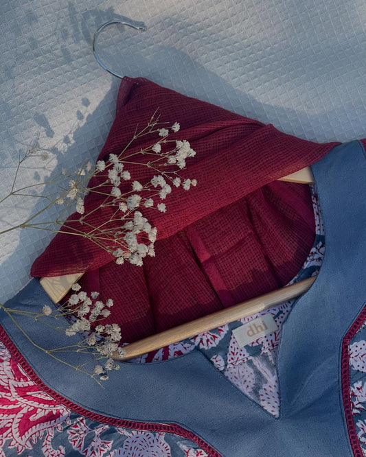 Printed Cotton Kurta Set with Contrast Kota Dupatta