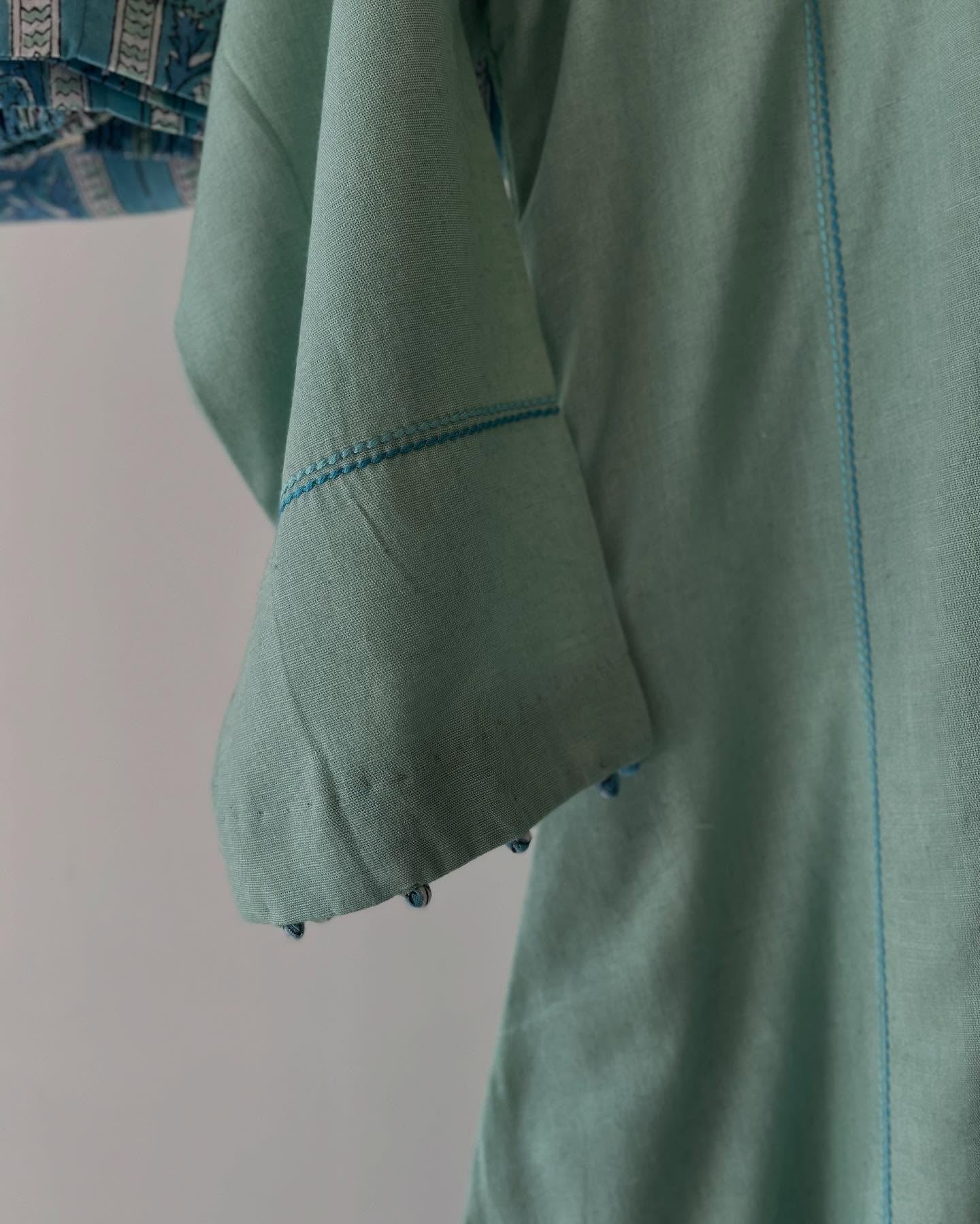 Cotton Kurta Set with Pockets & Tie-Dye Kota Layer