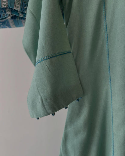 Cotton Kurta Set with Pockets & Tie-Dye Kota Layer