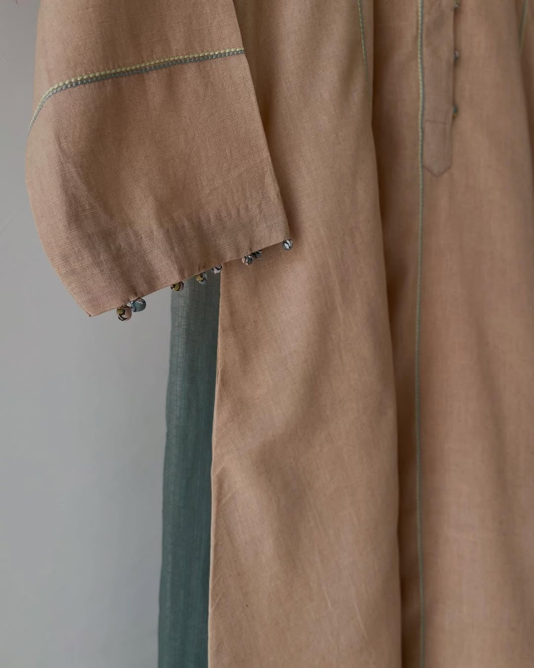 Breezy Summer Kurta Set in Beige & Teal with Handblock and Kota Touch