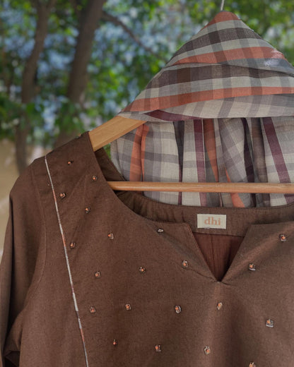 Solid Kurta Set with Chettinad Check Dupatta