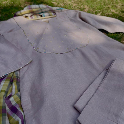 Festive Solid Kurta Set with Hand-Tucked Beads & Chettinad Dupatta