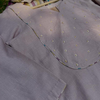 Festive Solid Kurta Set with Hand-Tucked Beads & Chettinad Dupatta