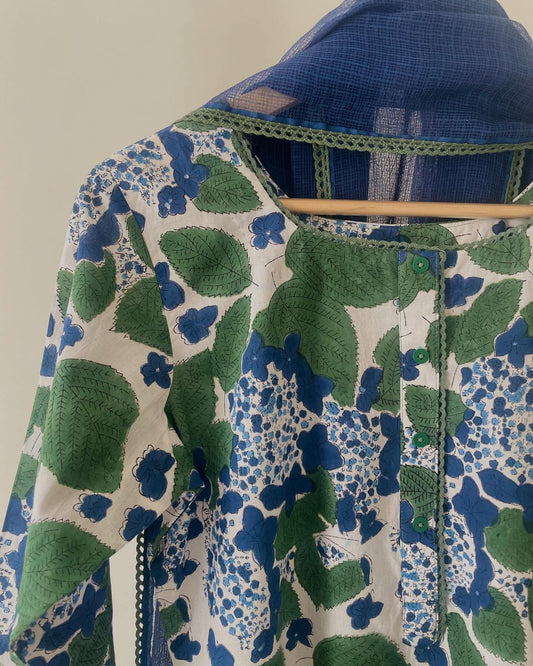 Printed Cotton Kurta Set with Elegant Kota Dupatta