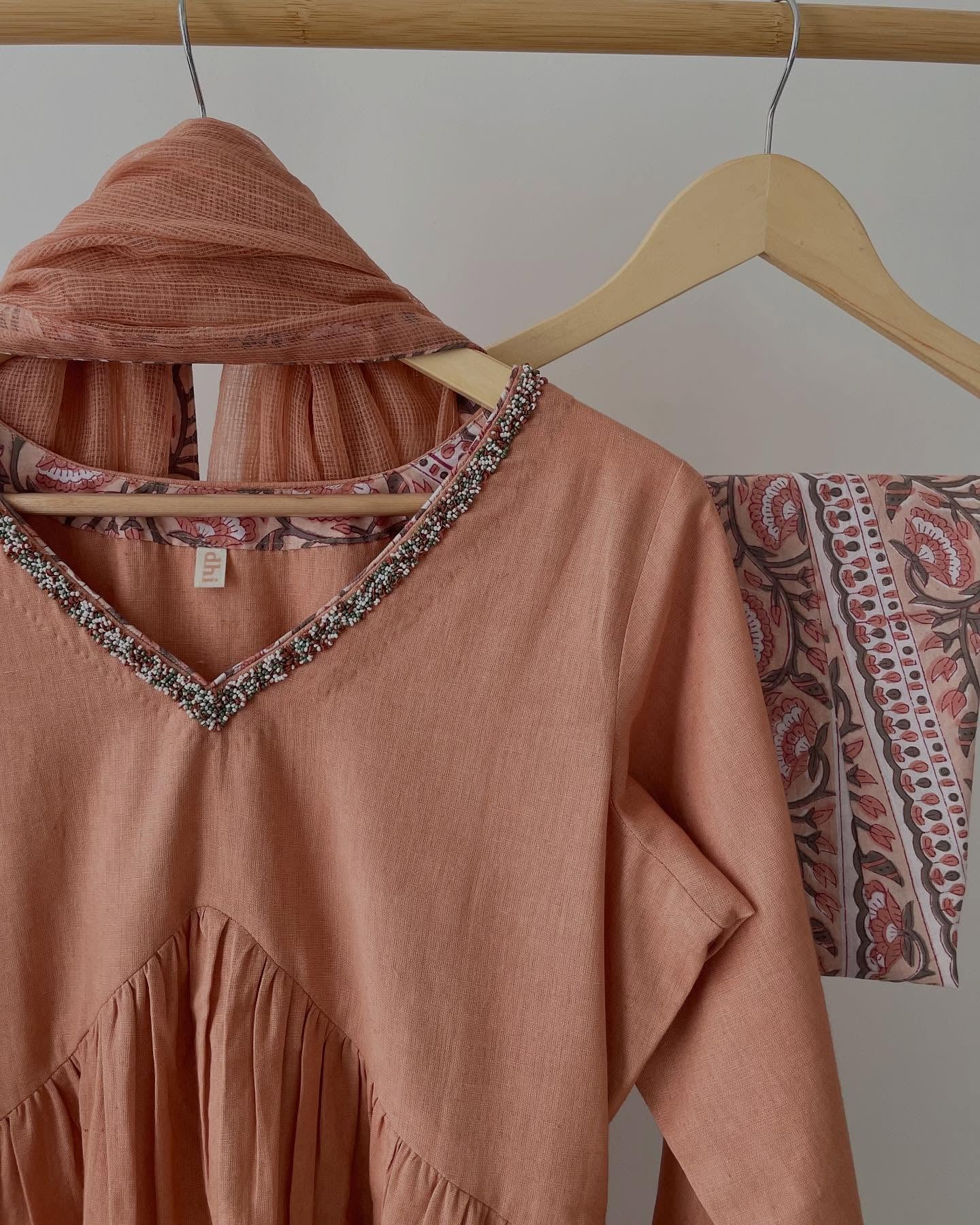 Handcrafted Cotton Set with Printed Pants & Kota Layers