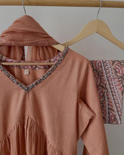 Handcrafted Cotton Set with Printed Pants & Kota Layers