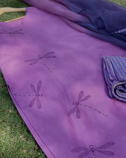 Handblock Printed Cotton Set with Striped Pants