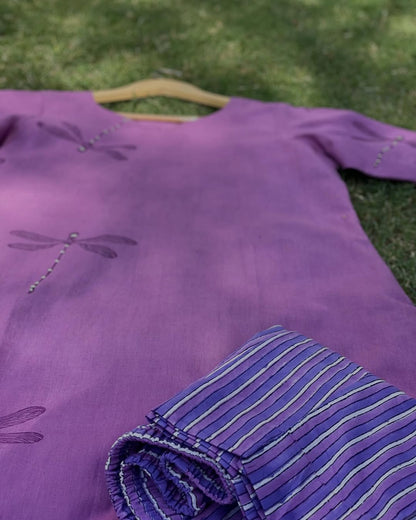 Handblock Printed Cotton Set with Striped Pants