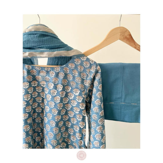 Workwear Cotton Set with Pants & Tassel Kota Dupatta