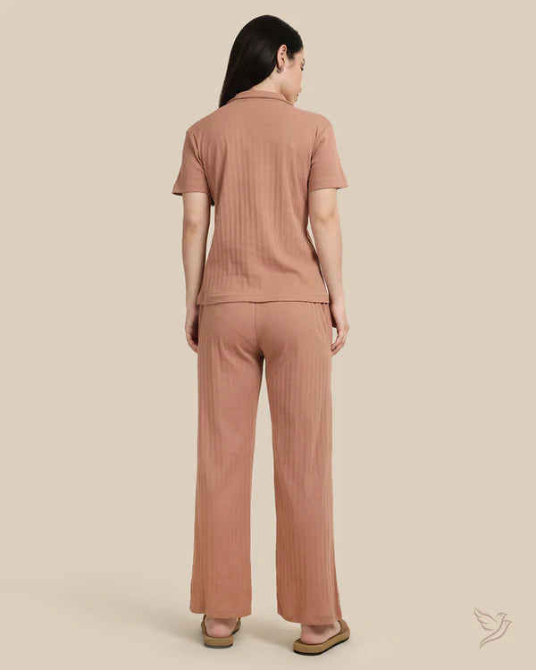 Textured Pant Co-ord Set - Mocha Mousse