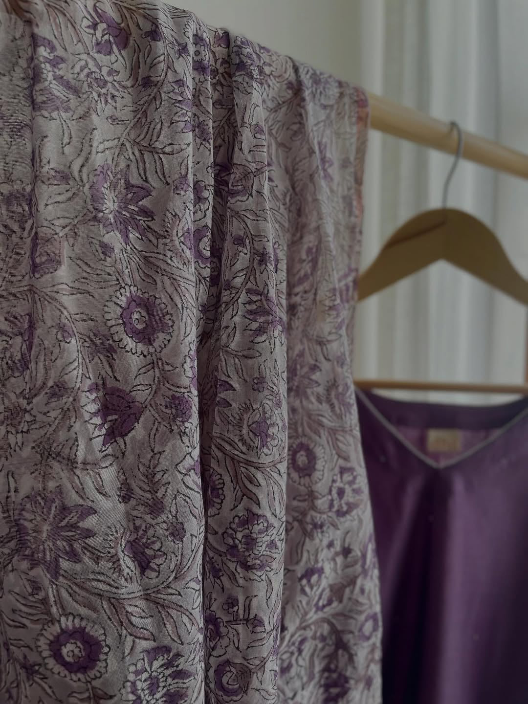 Lavender Chanderi Kurta Set with Grey Detailing