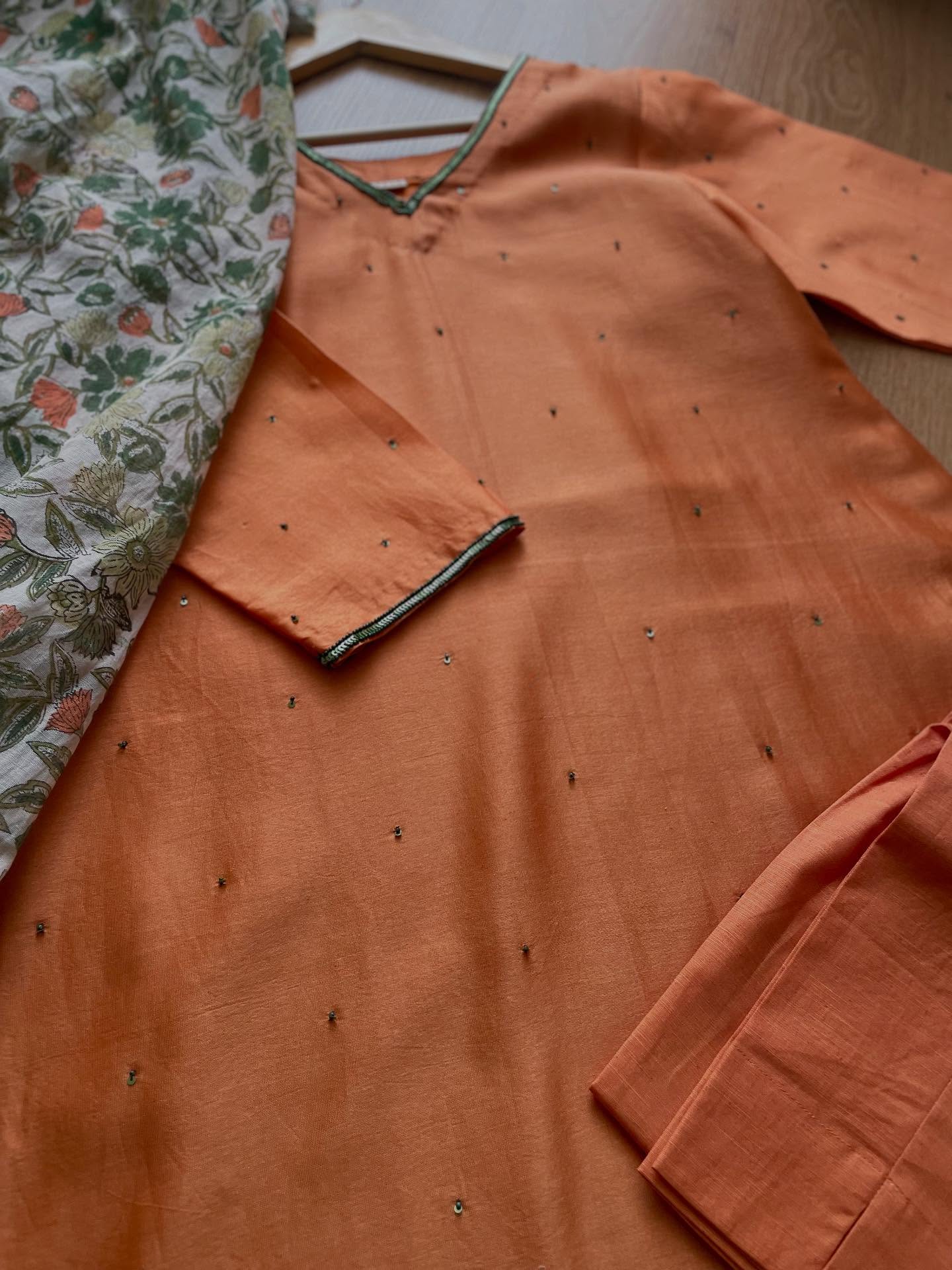 Bright Tangerine Handwoven Chanderi Suit Set