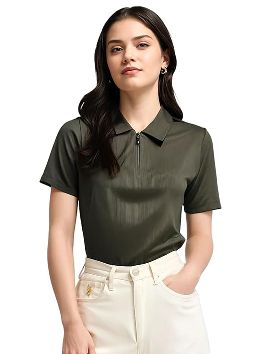 Cotton Polo Neck Zip T-Shirt