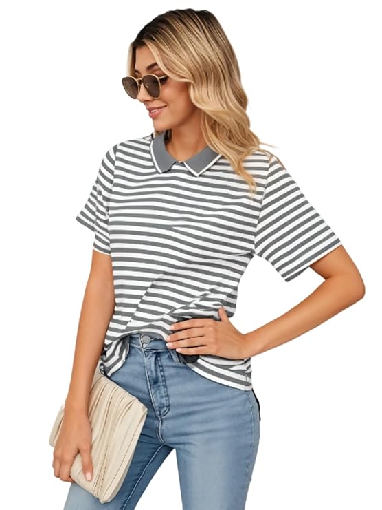 Women’s Striped Cotton Rich Polo T-Shirt