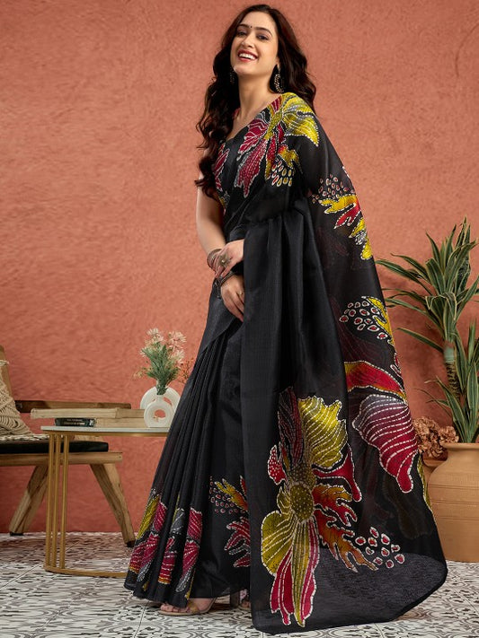 Floral Printed Tussar Saree