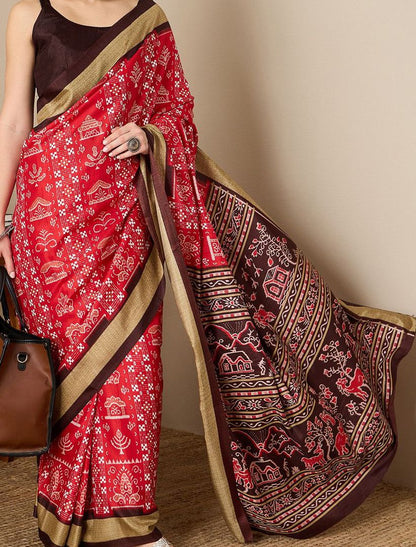 Warli Silk Blend Ready to Wear Sambalpuri Saree