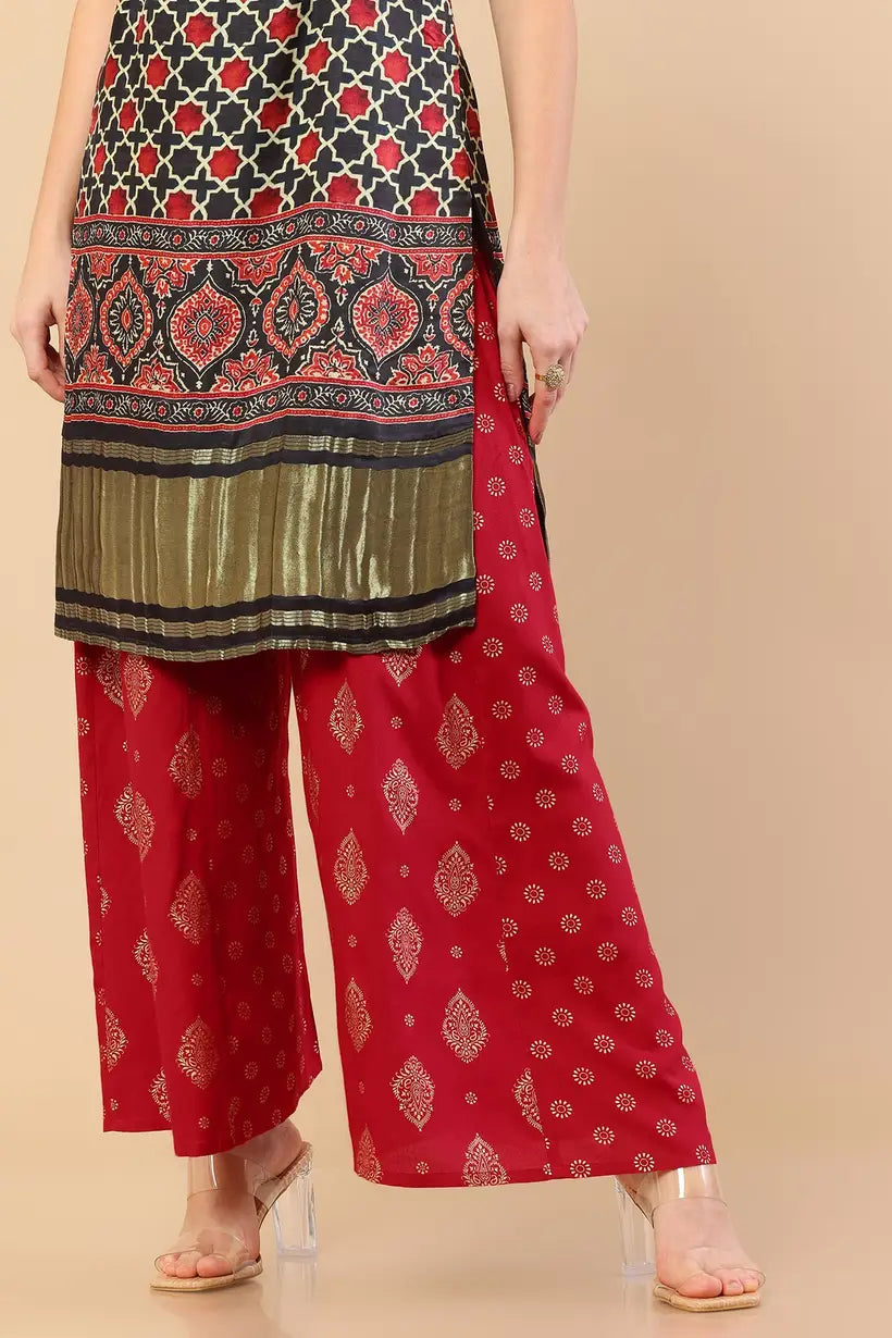 Rayon Foil Ethnic Motifs Printed Palazzos