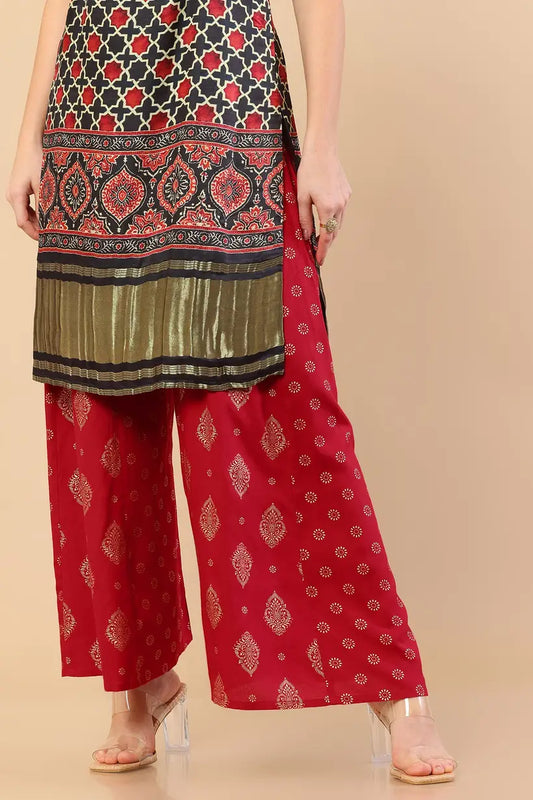 Rayon Foil Ethnic Motifs Printed Palazzos
