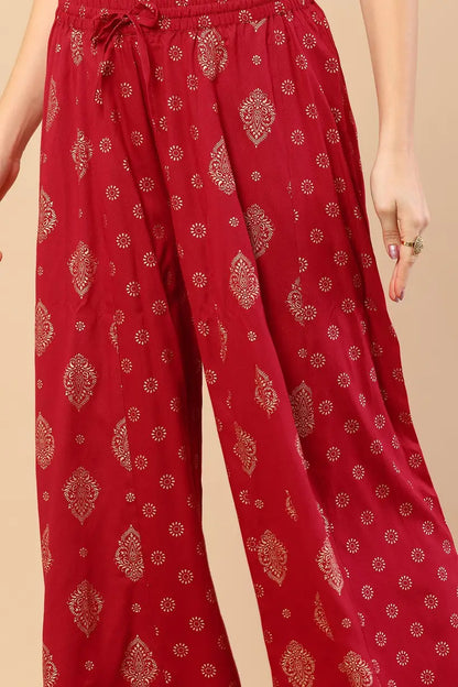 Rayon Foil Ethnic Motifs Printed Palazzos