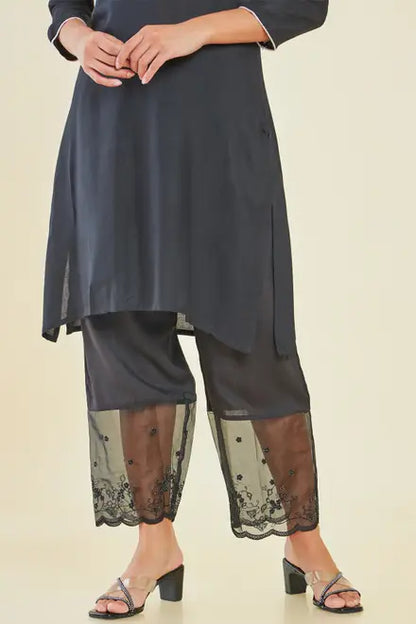 Rayon Embroidered Palazzo With Sheer And Scallop Borders