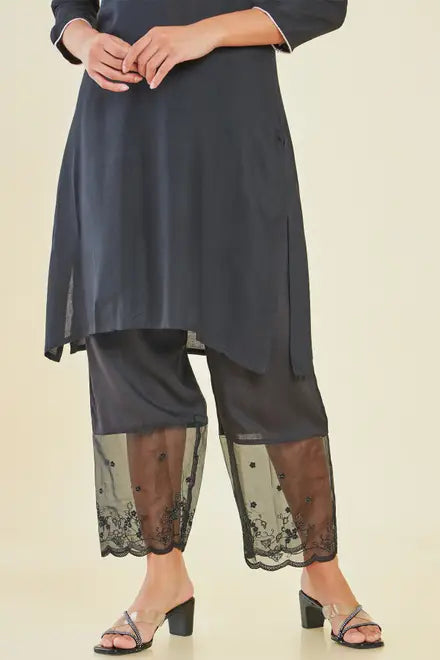 Rayon Embroidered Palazzo With Sheer And Scallop Borders