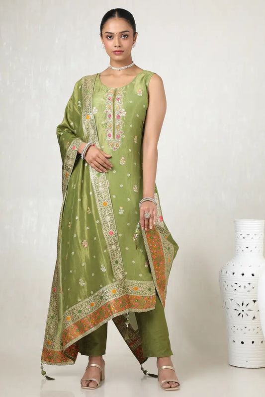 Zari Woven Suit Set With Sequins
