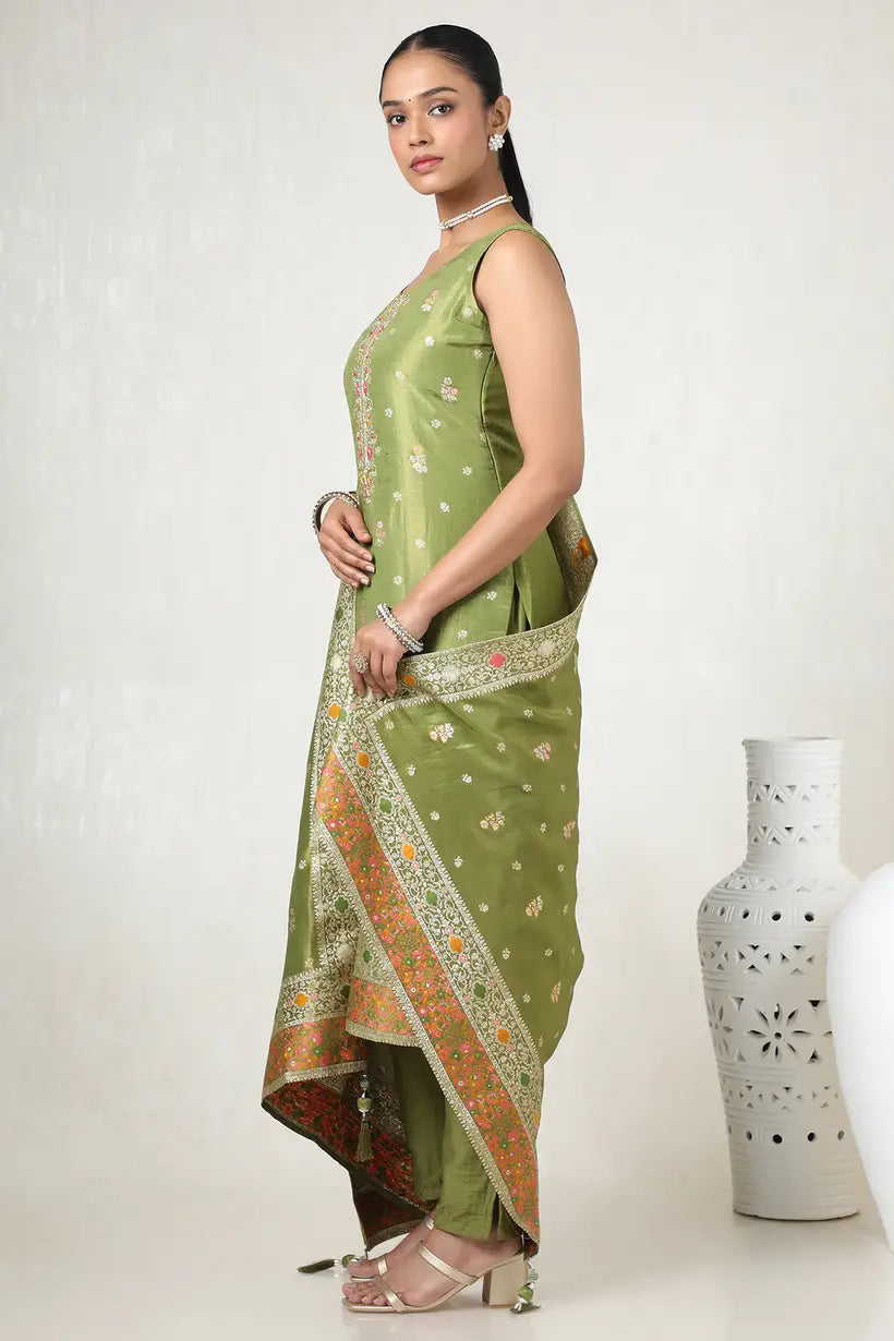 Zari Woven Suit Set With Sequins