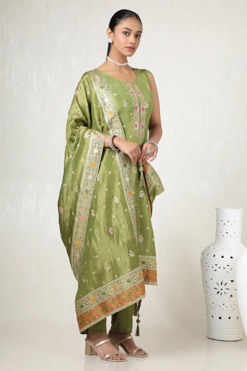 Zari Woven Suit Set With Sequins