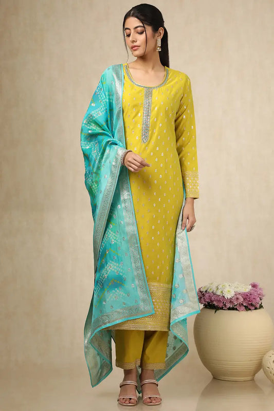 Chanderi Embellished Suit Set With Sequins