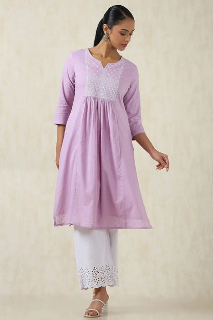 Cotton Dobby Solid Kurta With Sequins