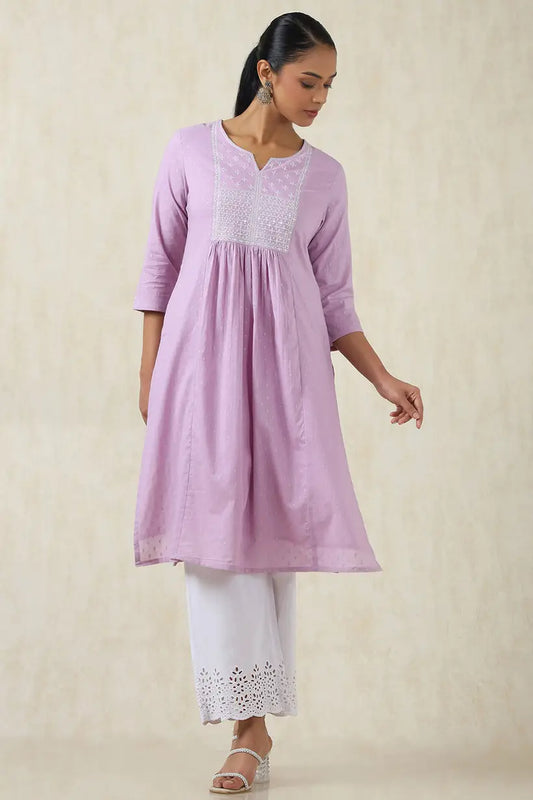 Cotton Dobby Solid Kurta With Sequins