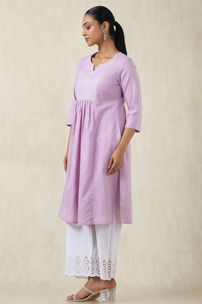 Cotton Dobby Solid Kurta With Sequins