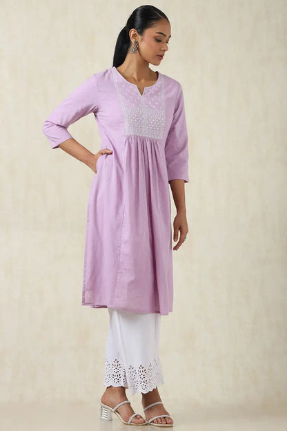 Cotton Dobby Solid Kurta With Sequins