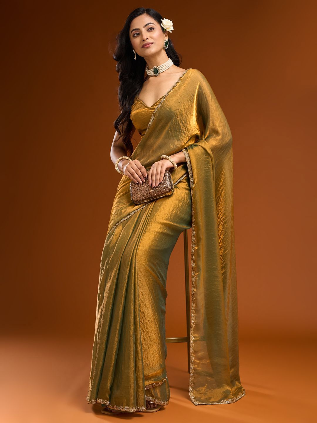 Solid Beads and Stones Saree